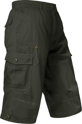 MAGCOMSEN Mens Cargo Shorts Long Capri Elastic Below The Knee 3/4